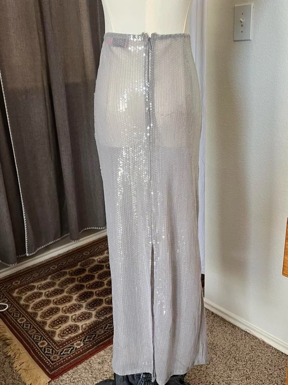 EDIKTED Riki Sheer Sequin Maxi Skirt in silver